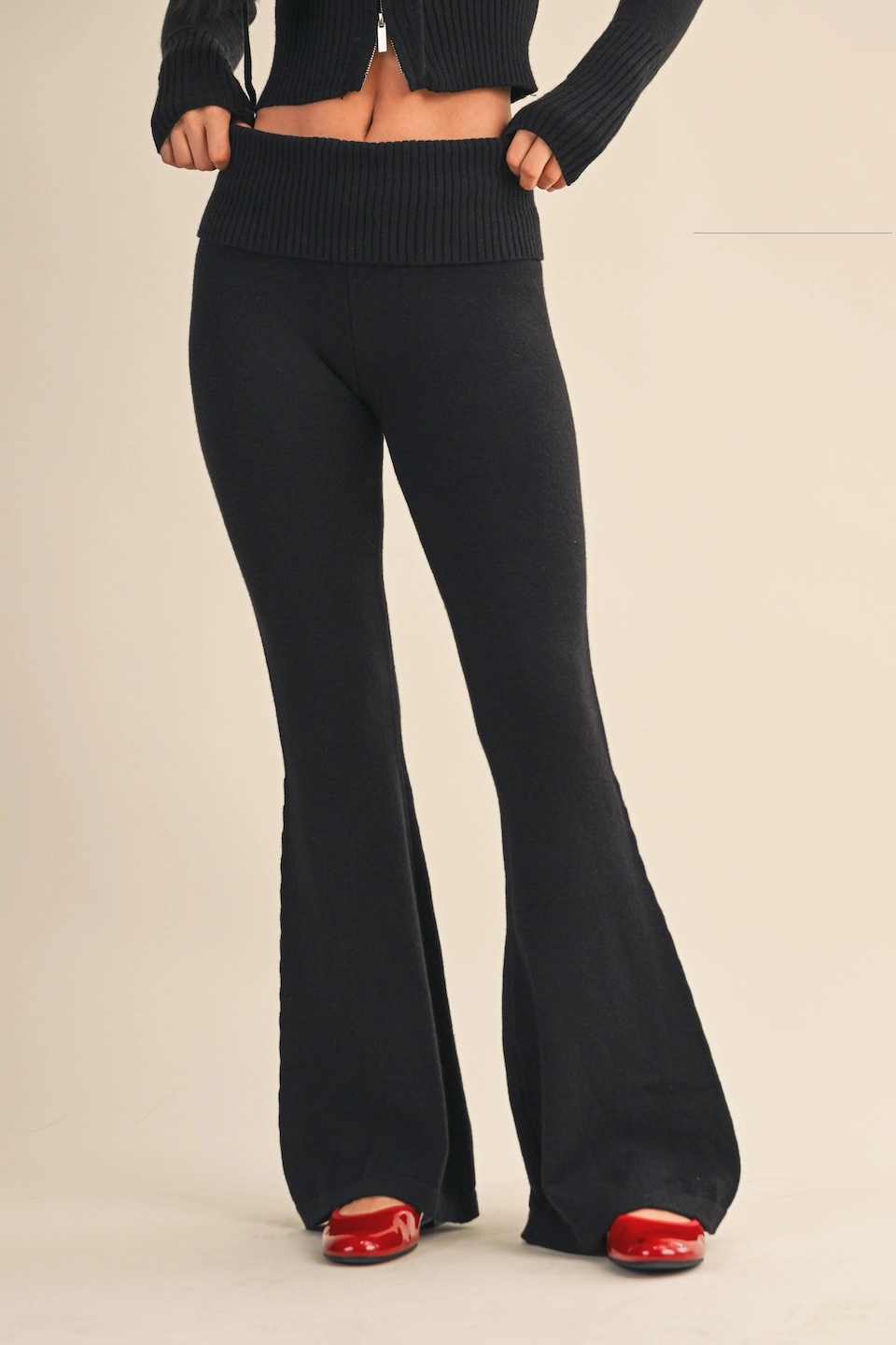 Foldover Flare Knit Sweater Pants