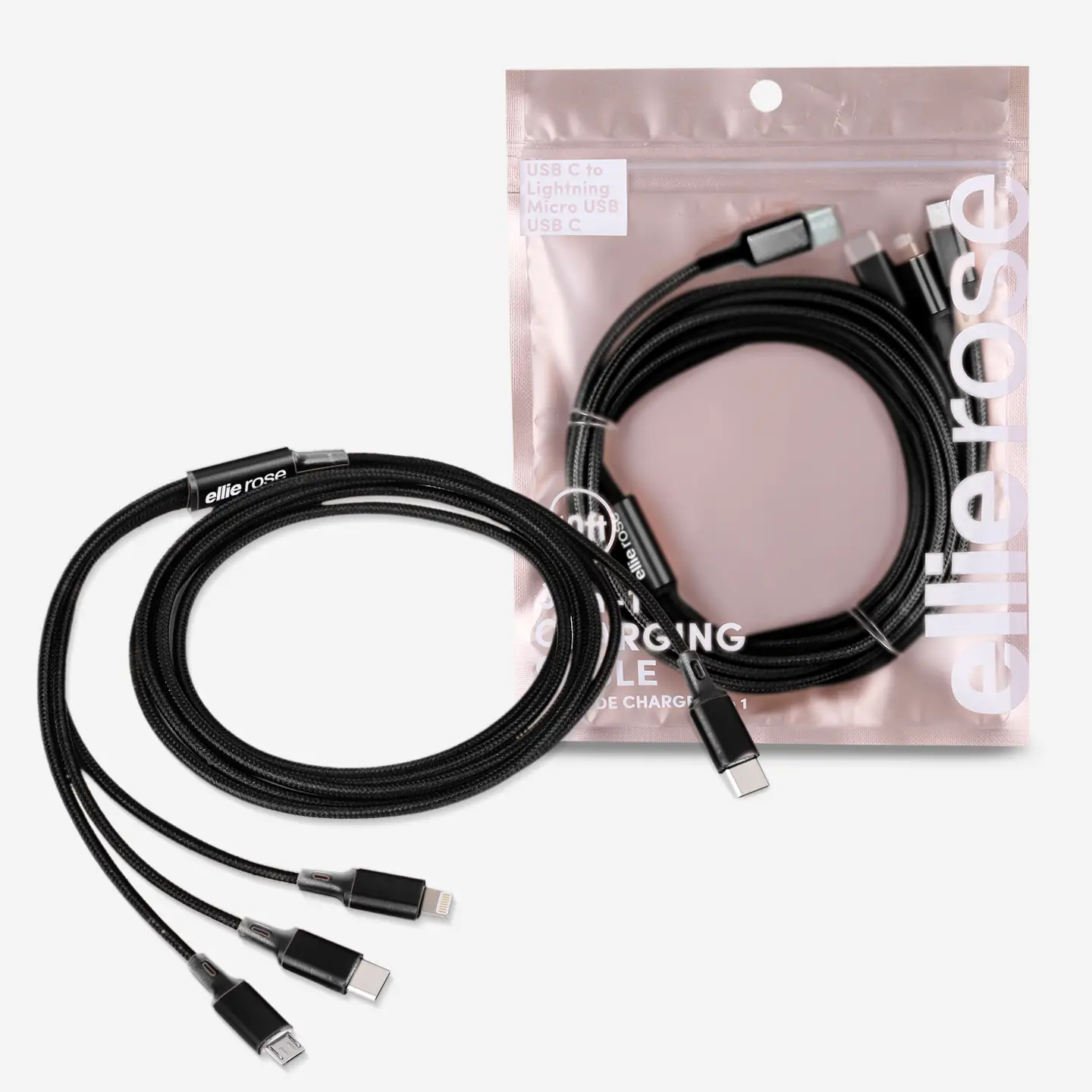 3-in-1 Charging Cable 10 ft Nylon - USB C