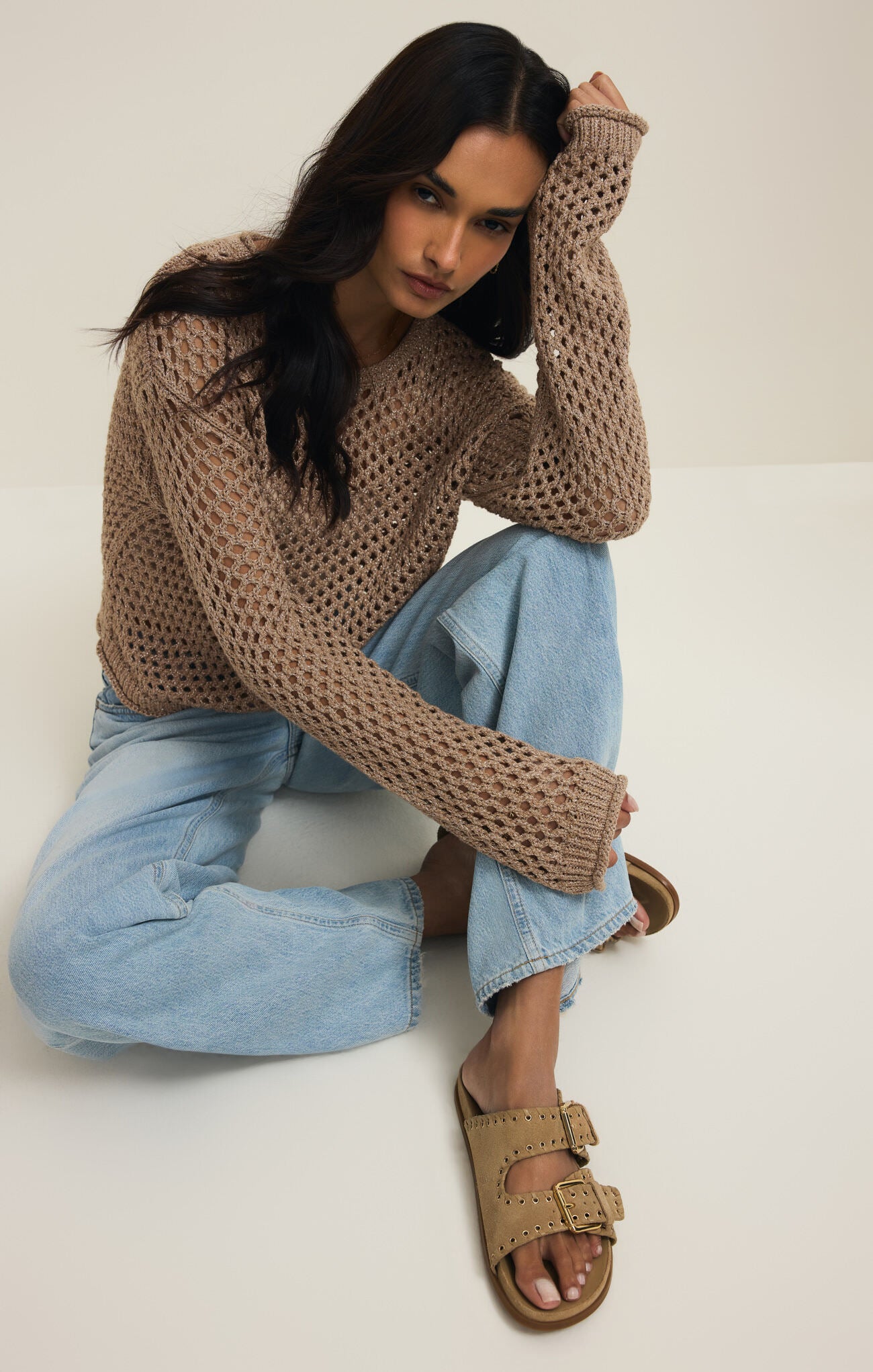 Cala Shimmer Crochet Sweater - Campfire