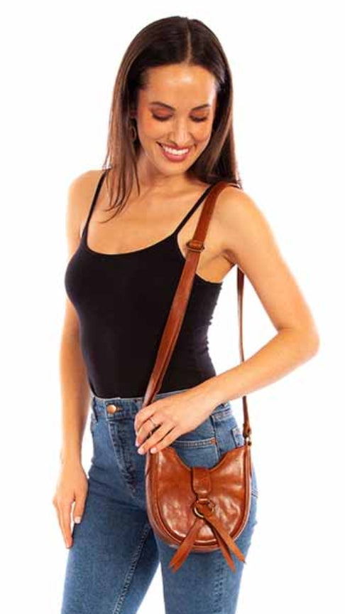 Scully Cognac Leather Crossbody Handbag