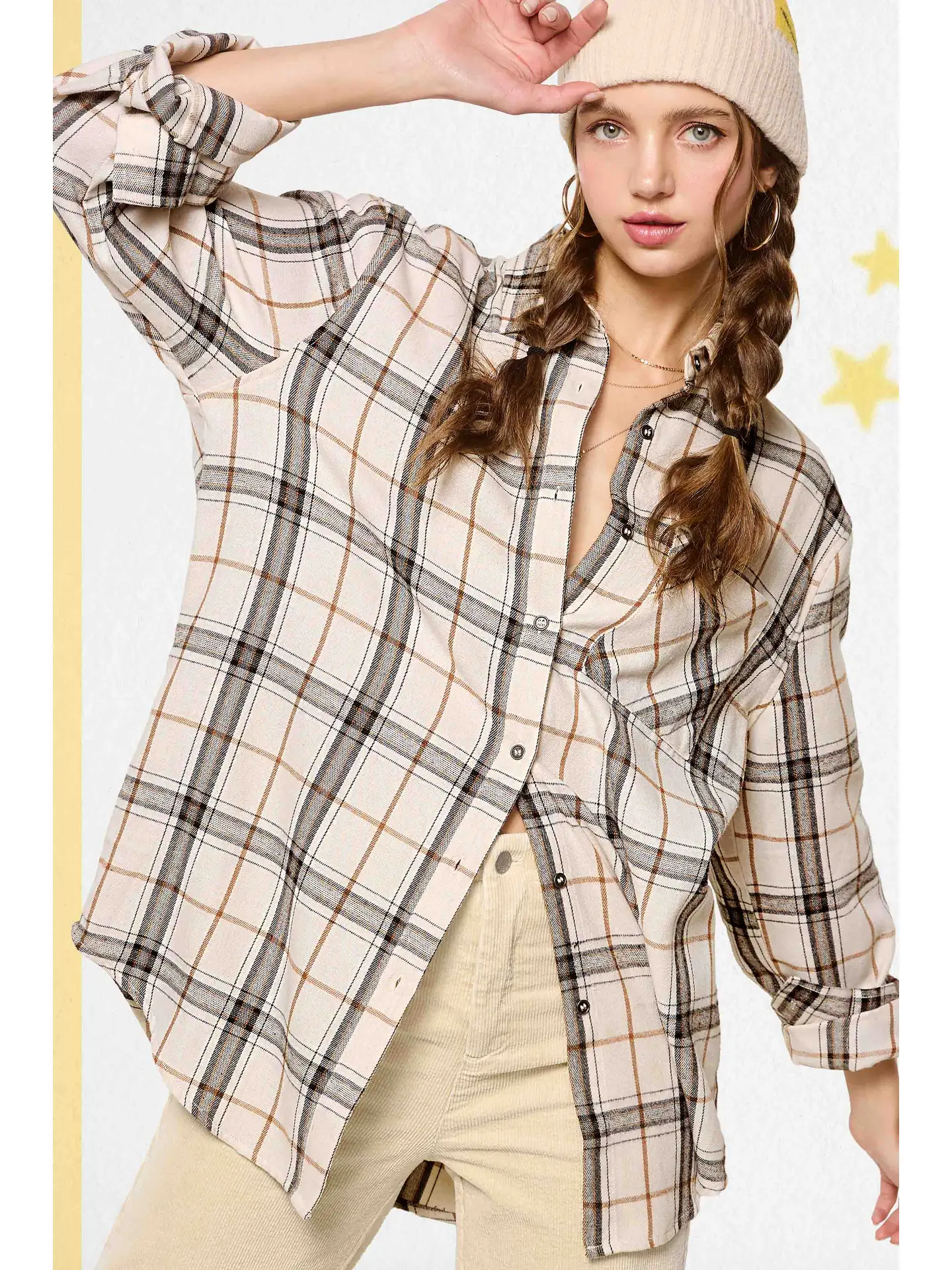 Loose Fit Button Down Soft Fabric Plaid Shirts