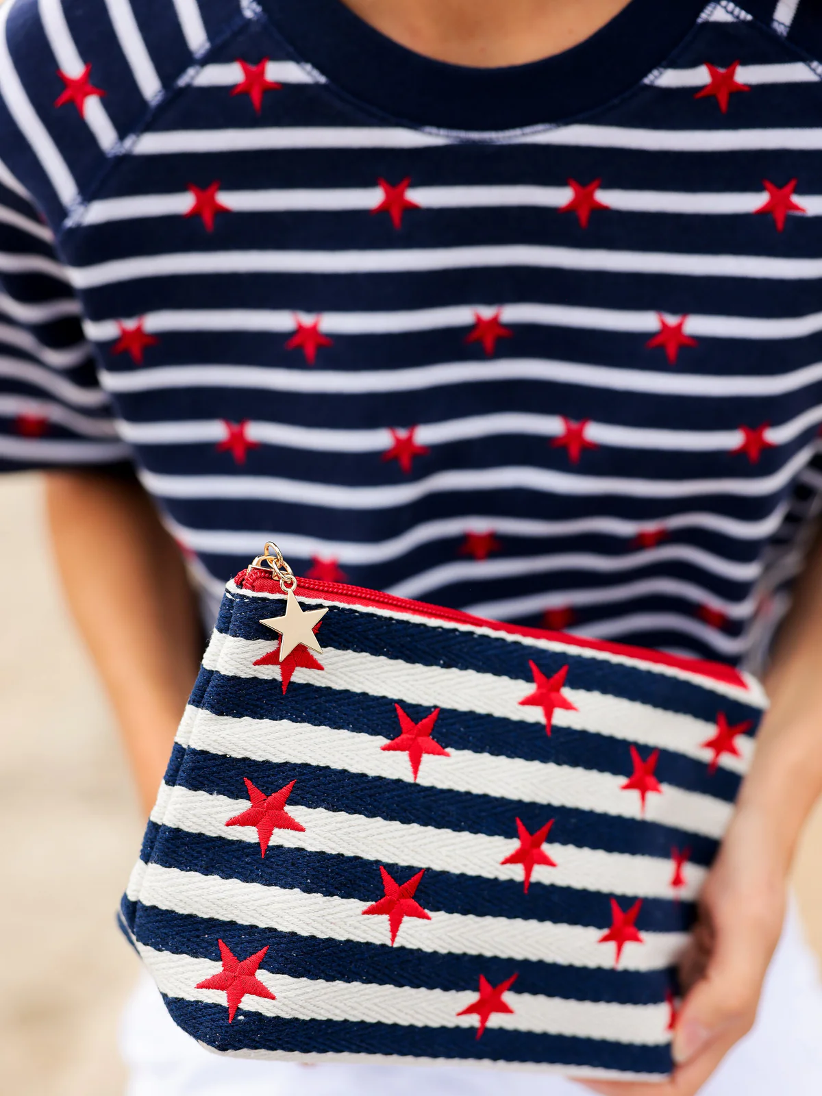 Shiraleah Morgan Stars Large Zip Pouch - Navy