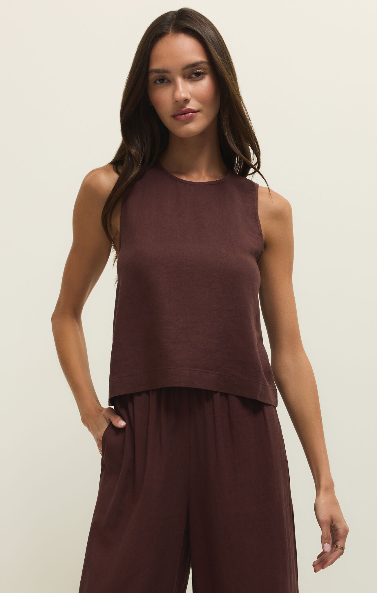 Sloane Linen Top - Cherry Chocolate
