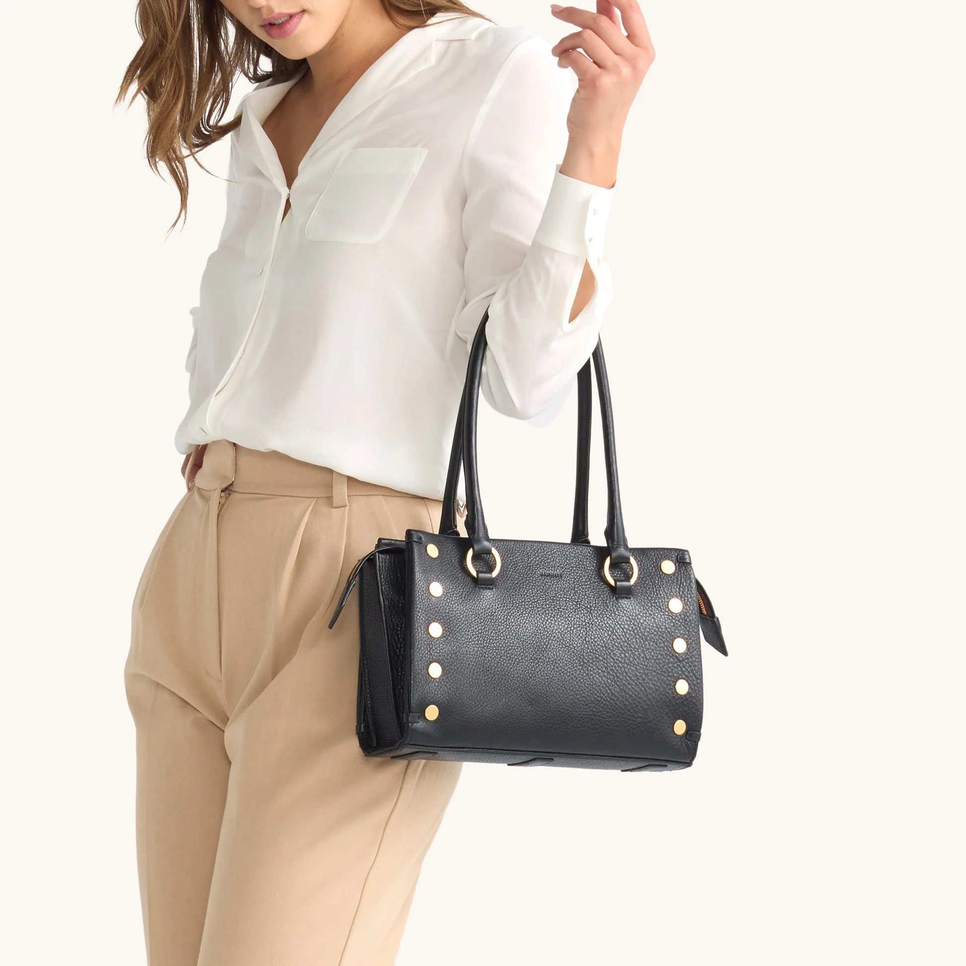 Hammitt Allen Handbag - Black/Brushed Gold Red Zip