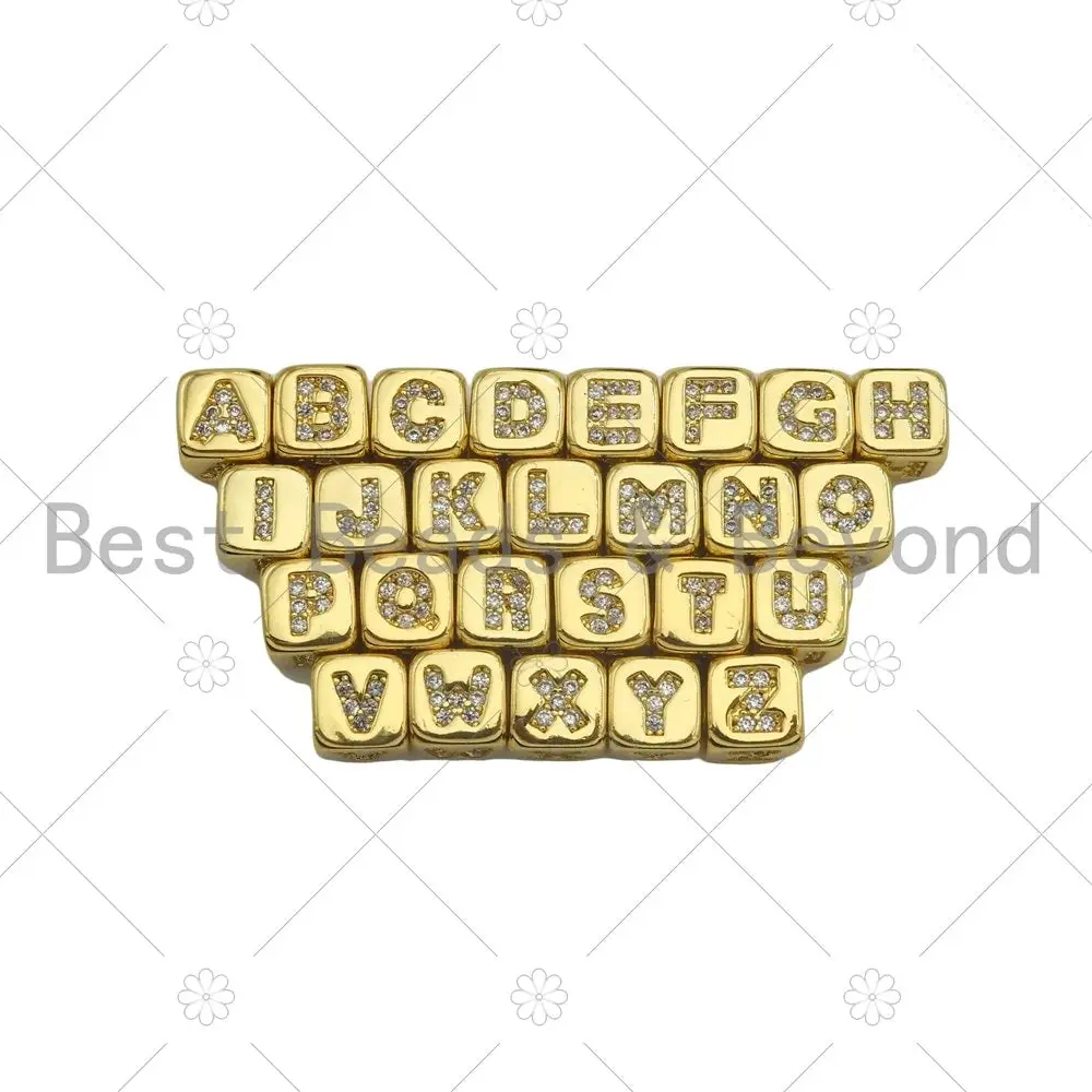 6mm Gold Alphabet Cz Micro Pave Large Hole Spacer Beads