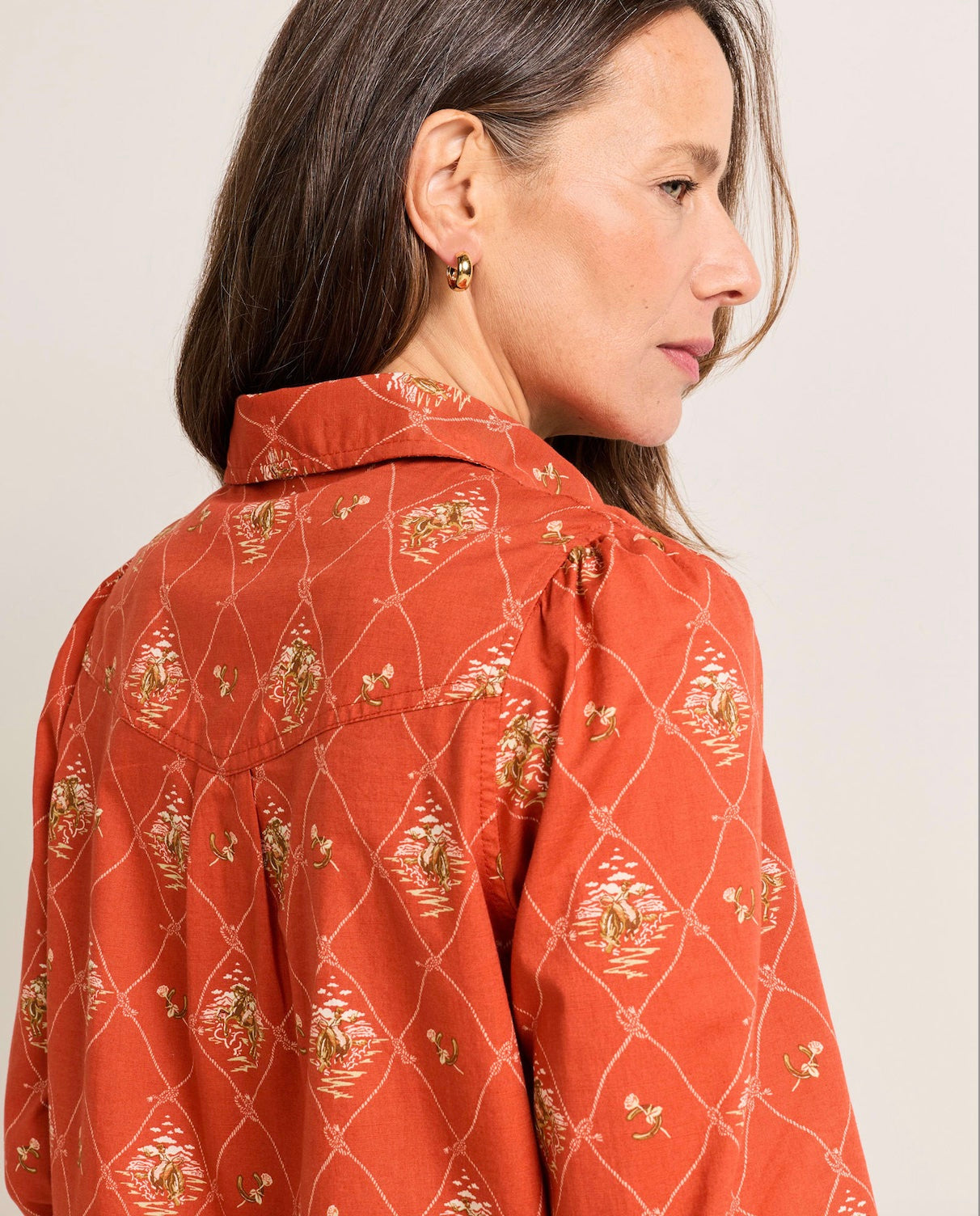 Winona Puff Sleeve Shirt - Adobe Lattice