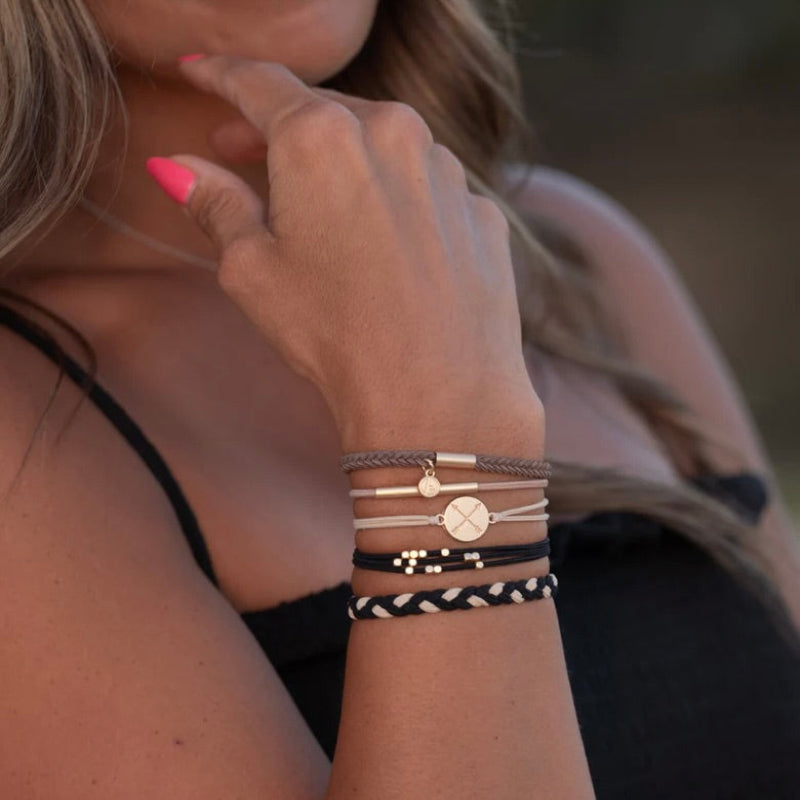K'lani Hair Tie Bracelets "Focus" Black & Cream Hair Tie Bracelets With Removable Ball Marker