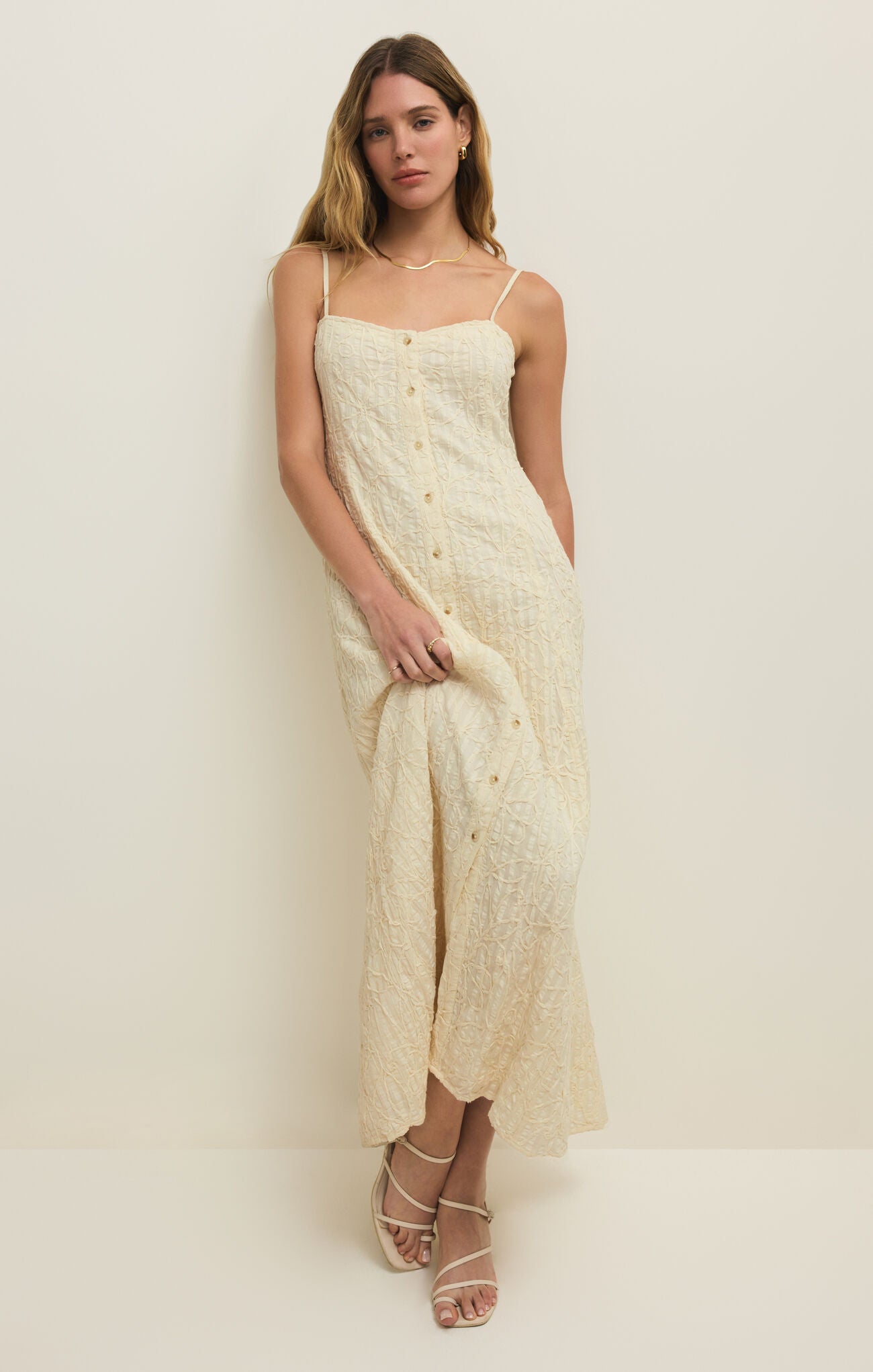 Angel Eyes Textured Midi Dress - Champagne