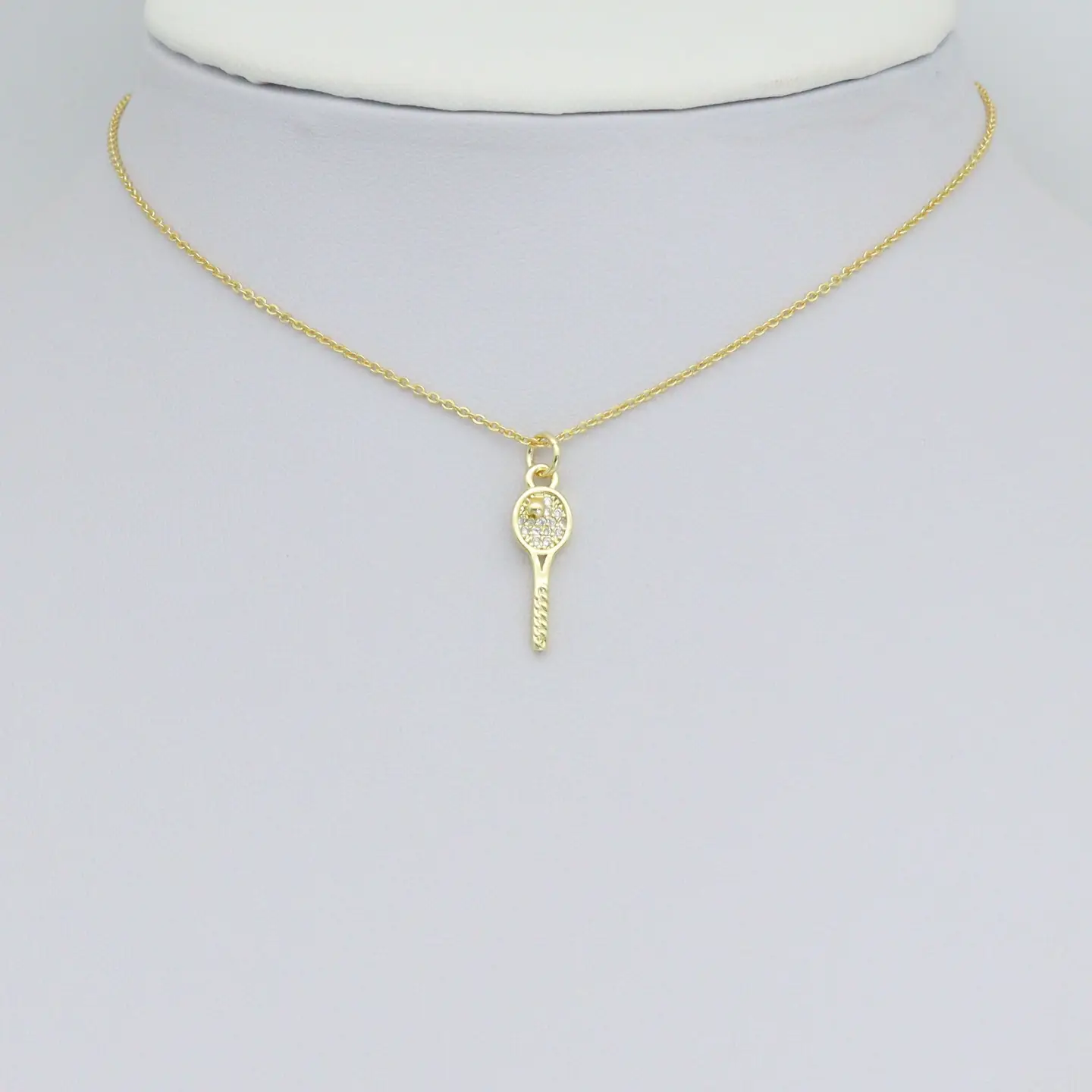 Clear Cz Tennis Racket Gold Charm Pendant