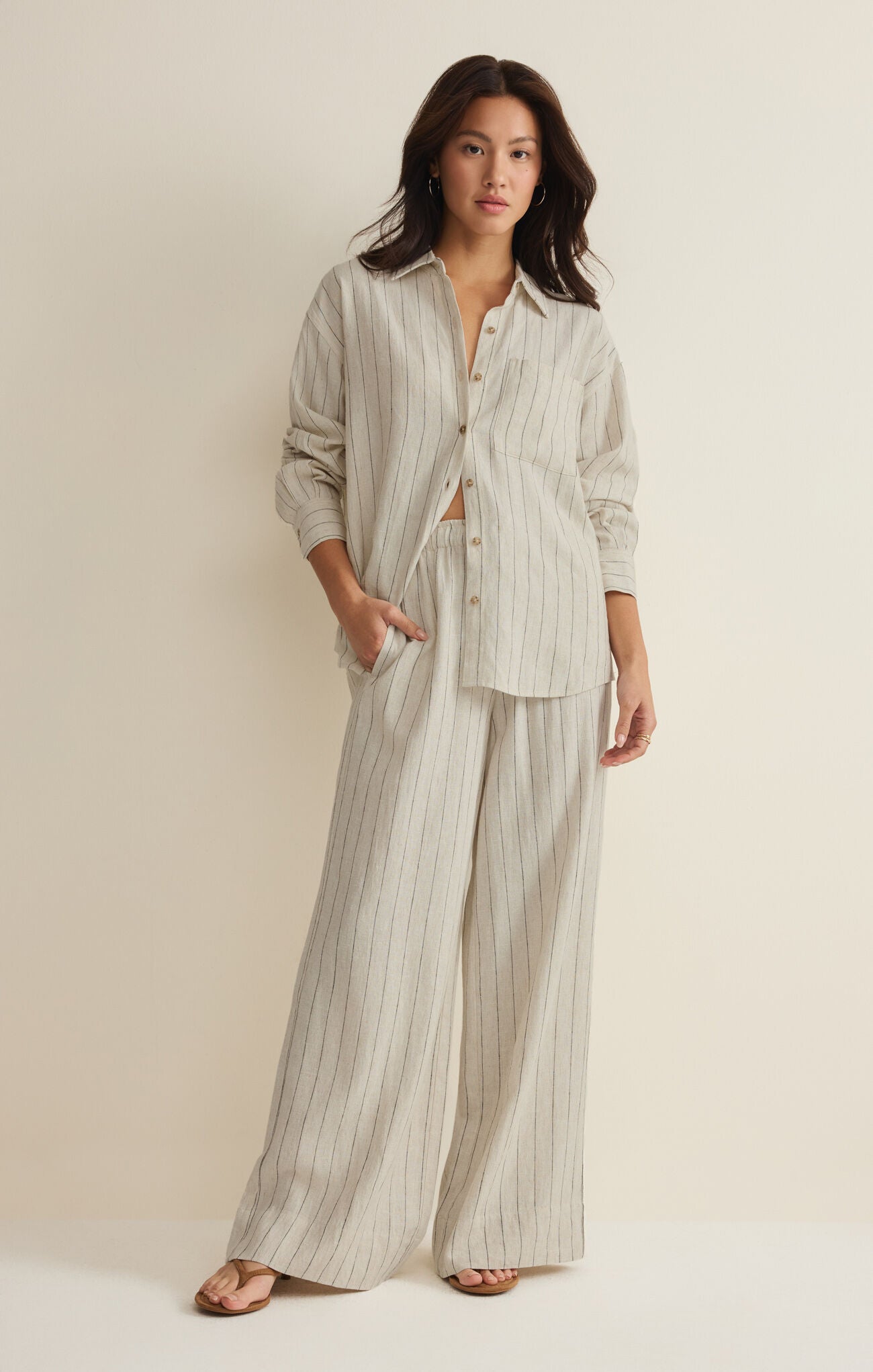 Henri Striped Wide Leg Pant - Linen