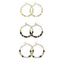 Earrings - Combo Petite Miyuki Delica Hoops - Black/White/Grey