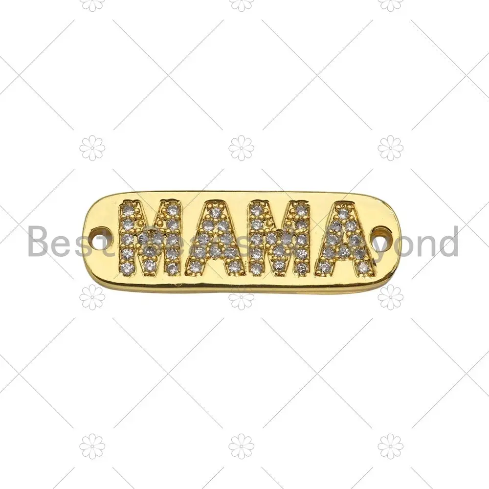 Cz Micro Pave Mama Word On Long Bar Shape Connector