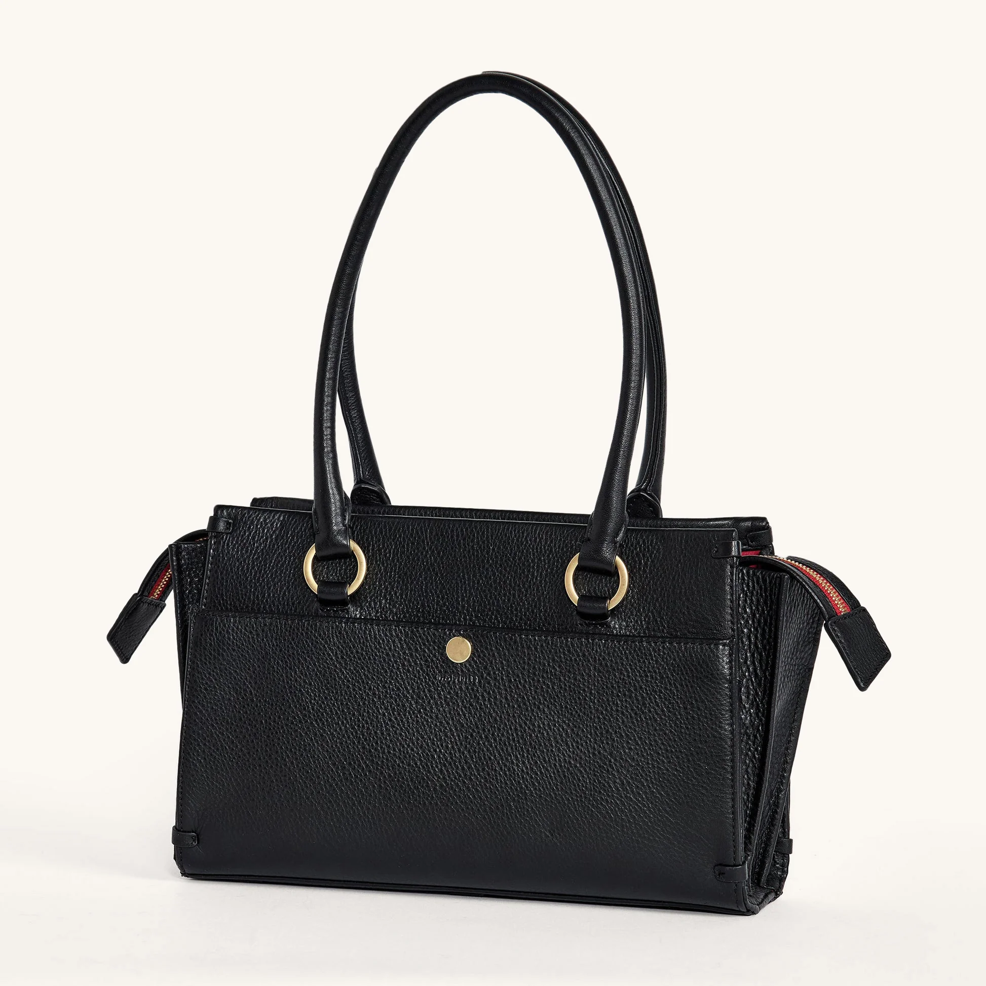 Hammitt Allen Handbag - Black/Brushed Gold Red Zip