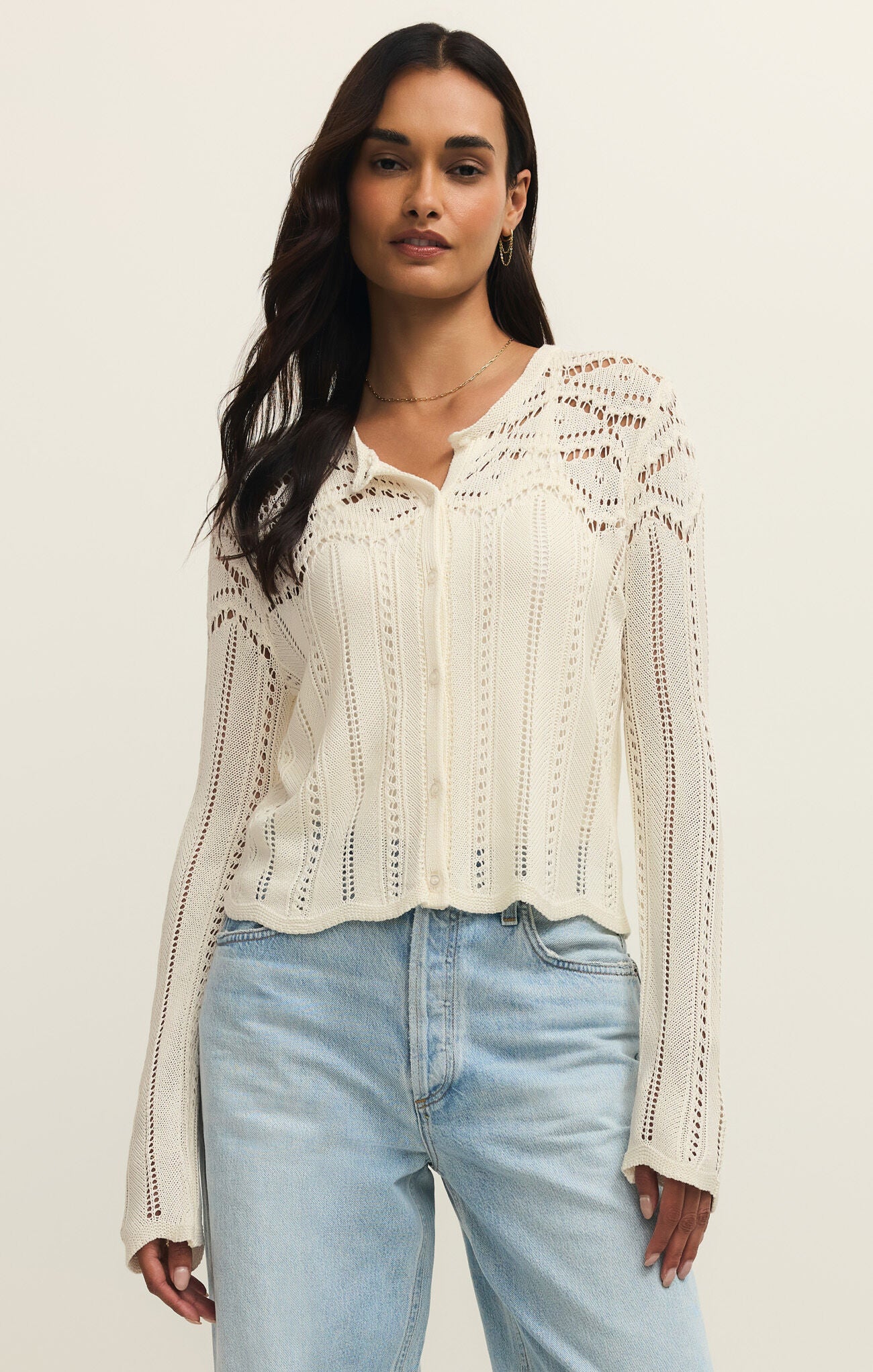 Alycia Crochet Sweater - Cloud