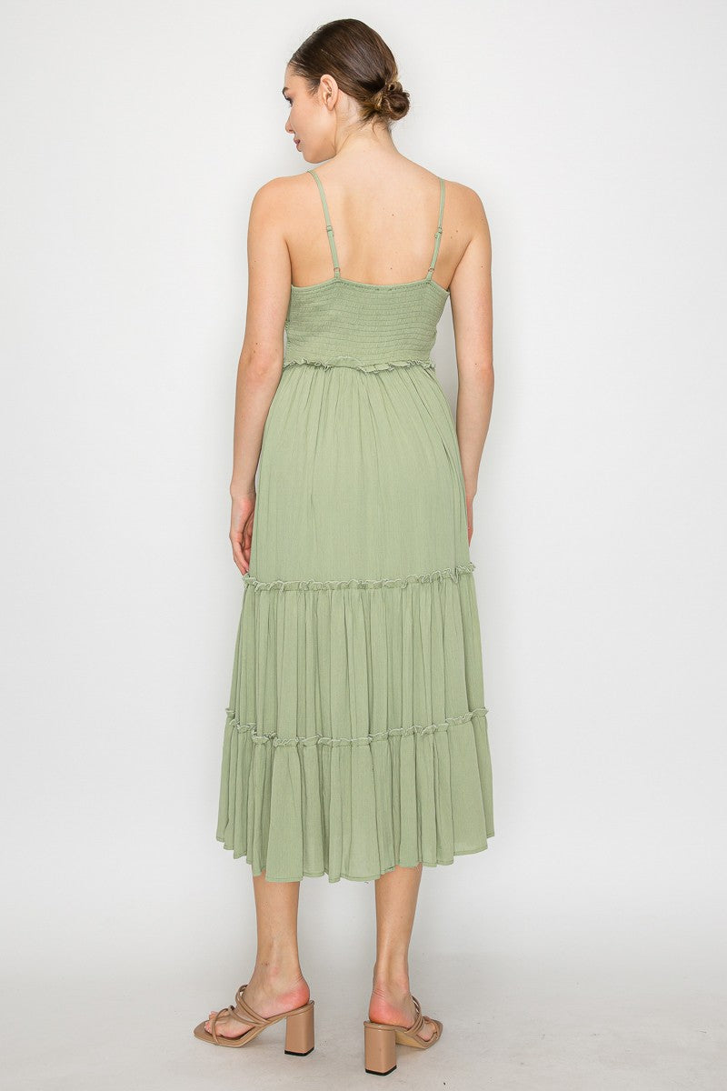 Crotchet Tiered Maxi Dress - Light Olive