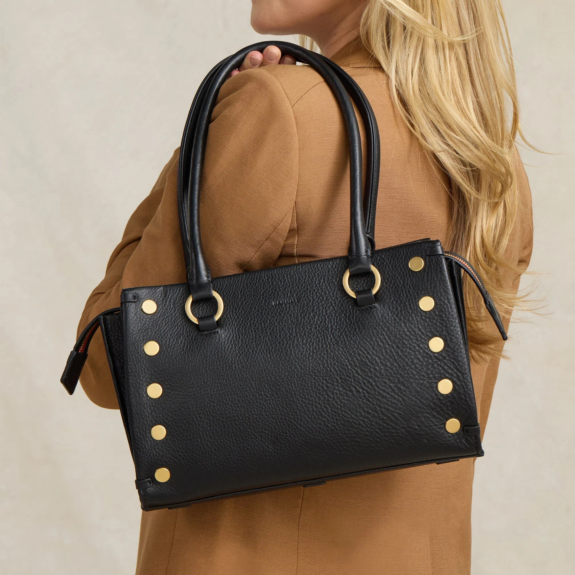 Hammitt Allen Handbag - Black/Brushed Gold Red Zip