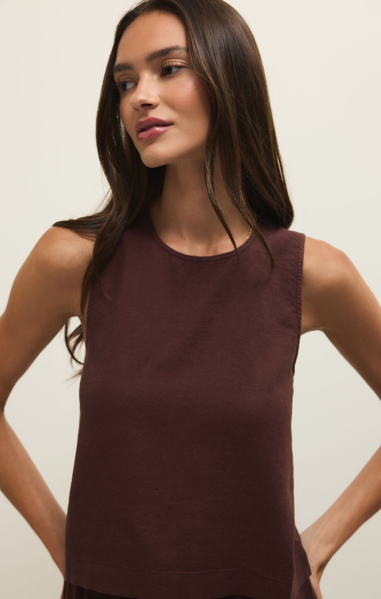 Sloane Linen Top - Cherry Chocolate
