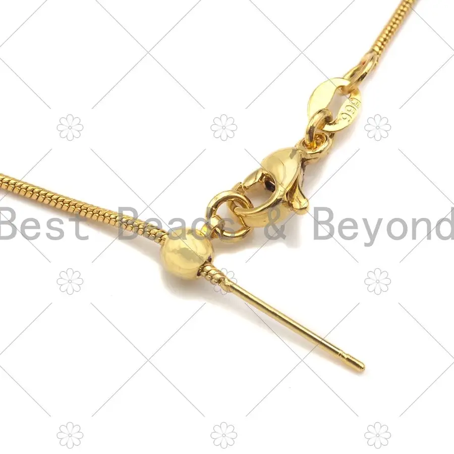 Adjustable Snake Chain Slide Necklace with Rubber Stoper Beads 18" - Gold