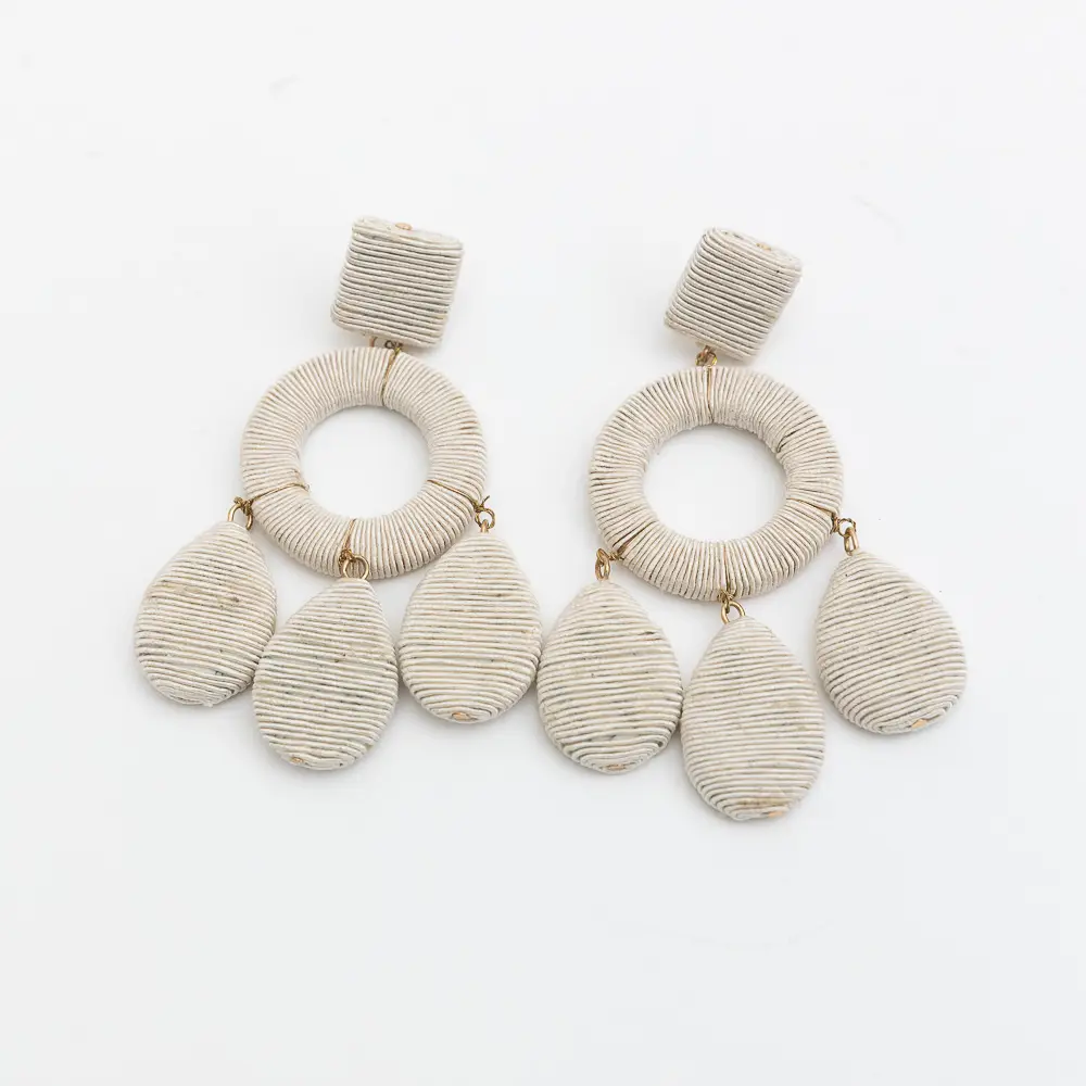 Raffia Wrapped Circle and Teardrop Earrings