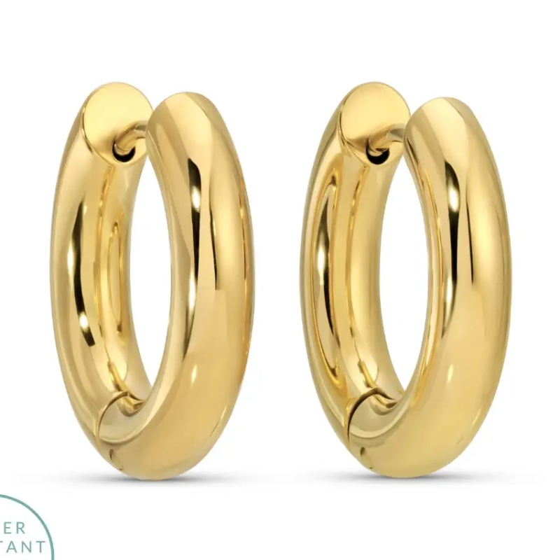 Splendid Iris 4mm Wide Round Huggies - Water Resistant - Gold