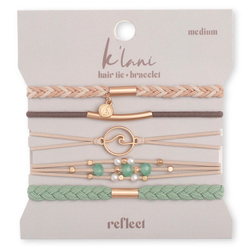 K'lani Hair Tie Bracelets "Reflect" Beachy Blues & Sands With Whale Charm Hair Tie Bracelets