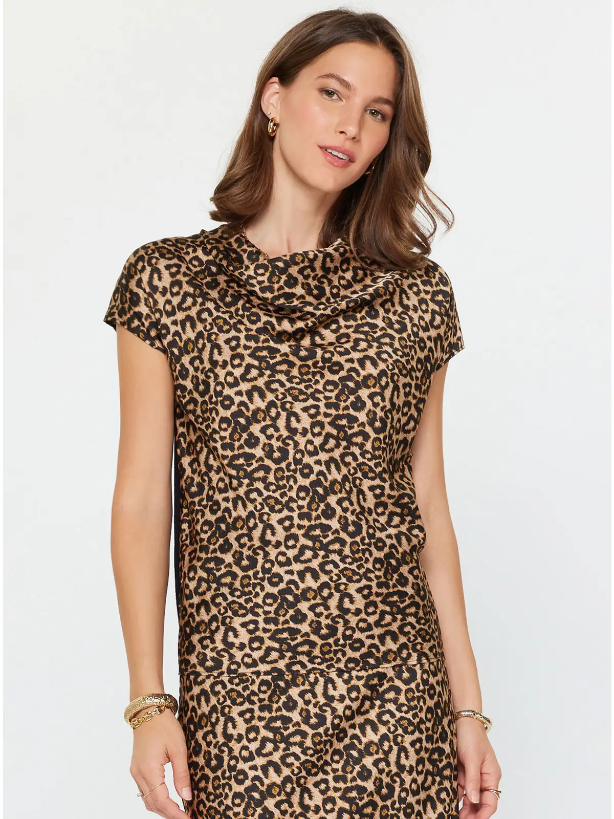 Leopard Print Cowl Neck Blouse
