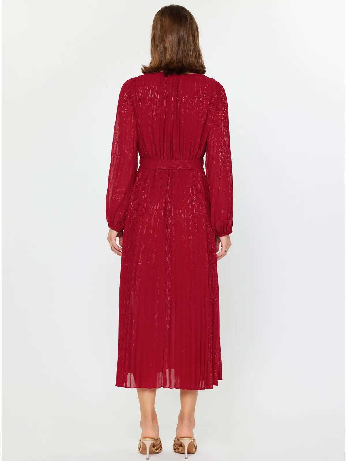Pleated Surplice V-Neck Maxi Dress - Red