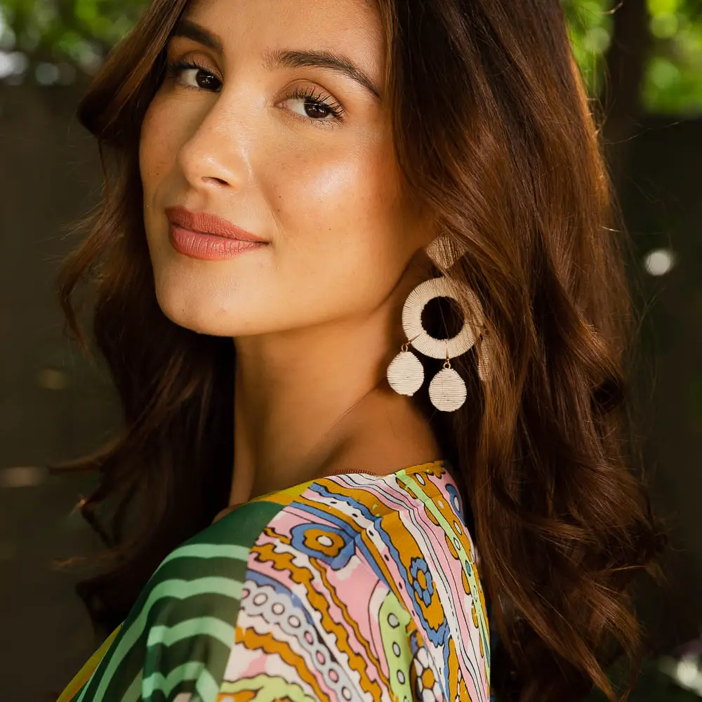 Raffia Wrapped Circle and Teardrop Earrings