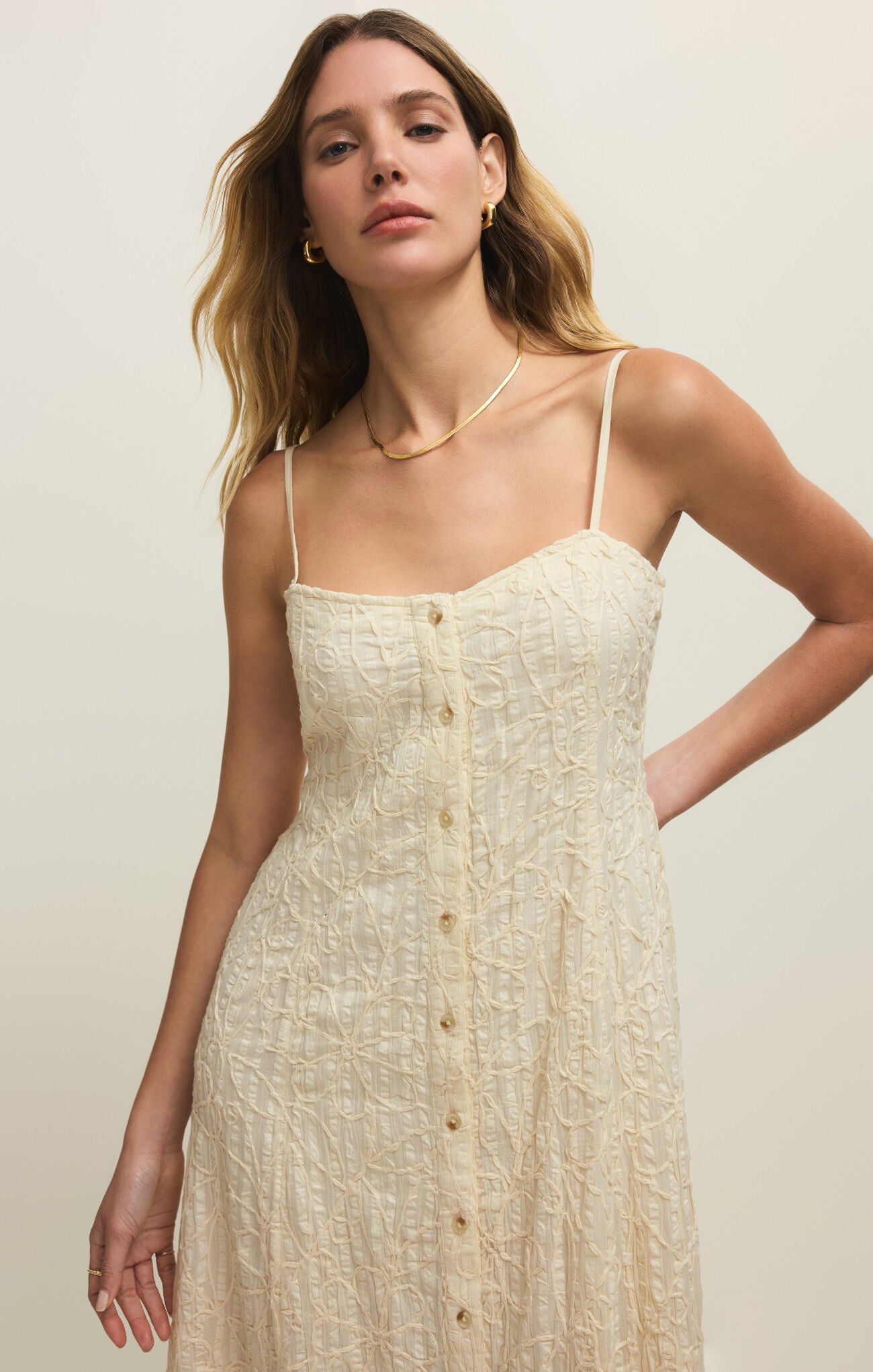 Angel Eyes Textured Midi Dress - Champagne