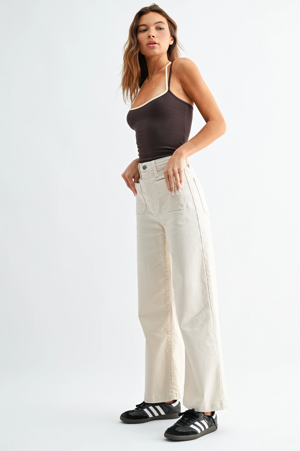 Cream Patch Pocket Wide Leg