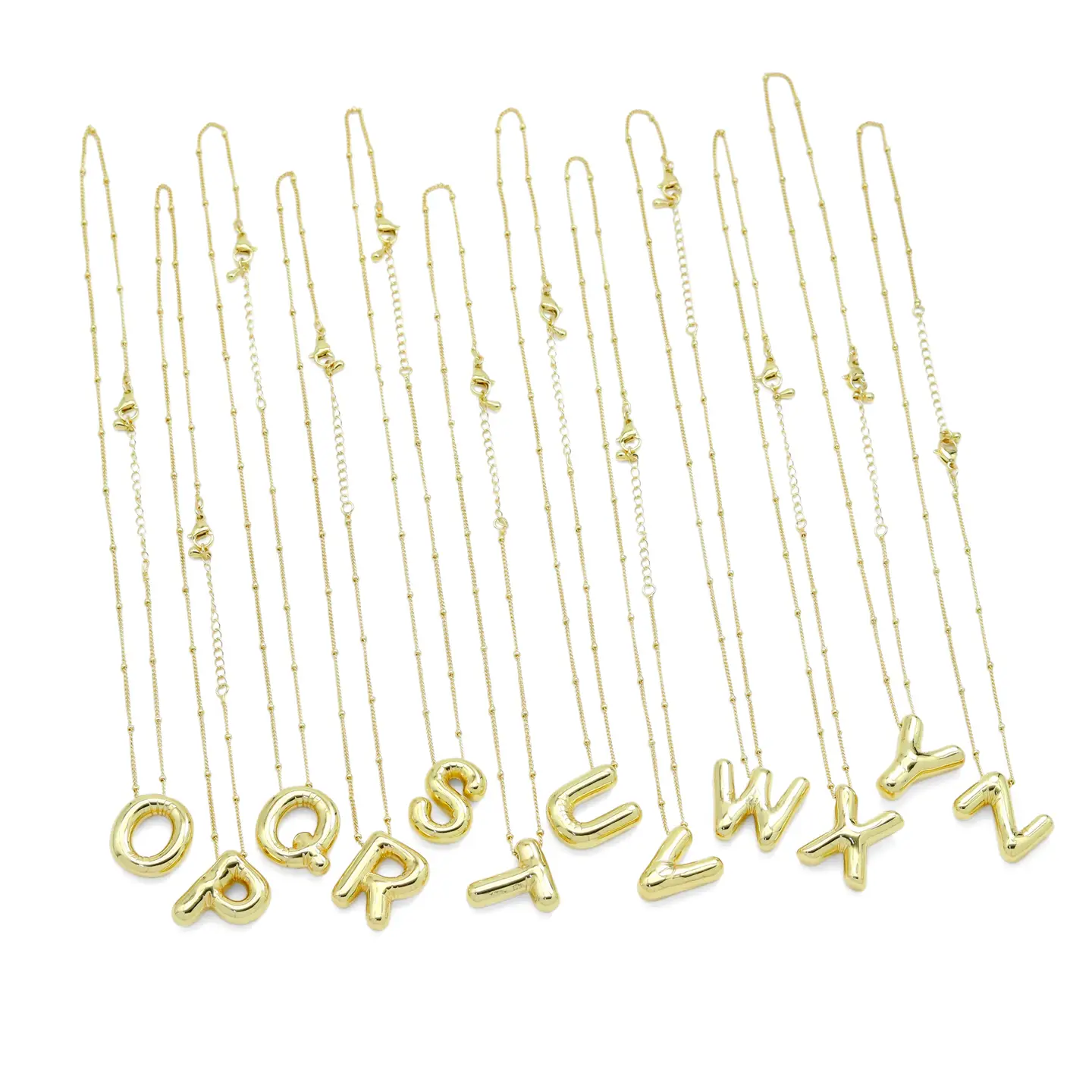 Balloon Bubble Initial Letter Charm Necklace - Gold