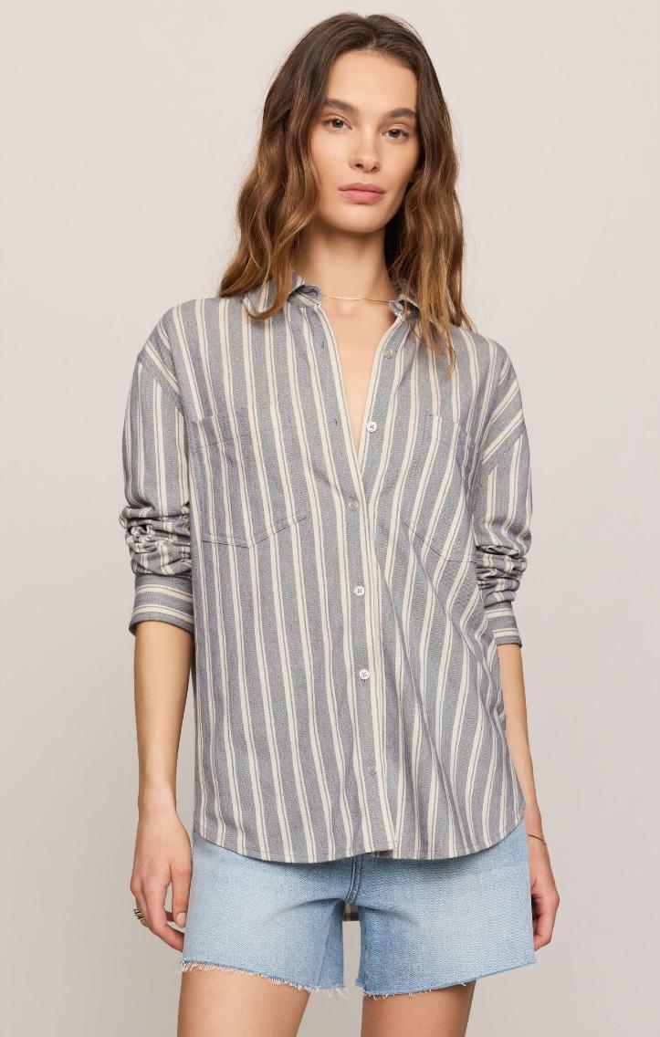 Reese Button Up Stripe Top - Summer Stone