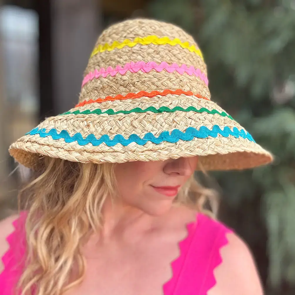 Raffia Bucket Hat - Colorful Ribbon Trim