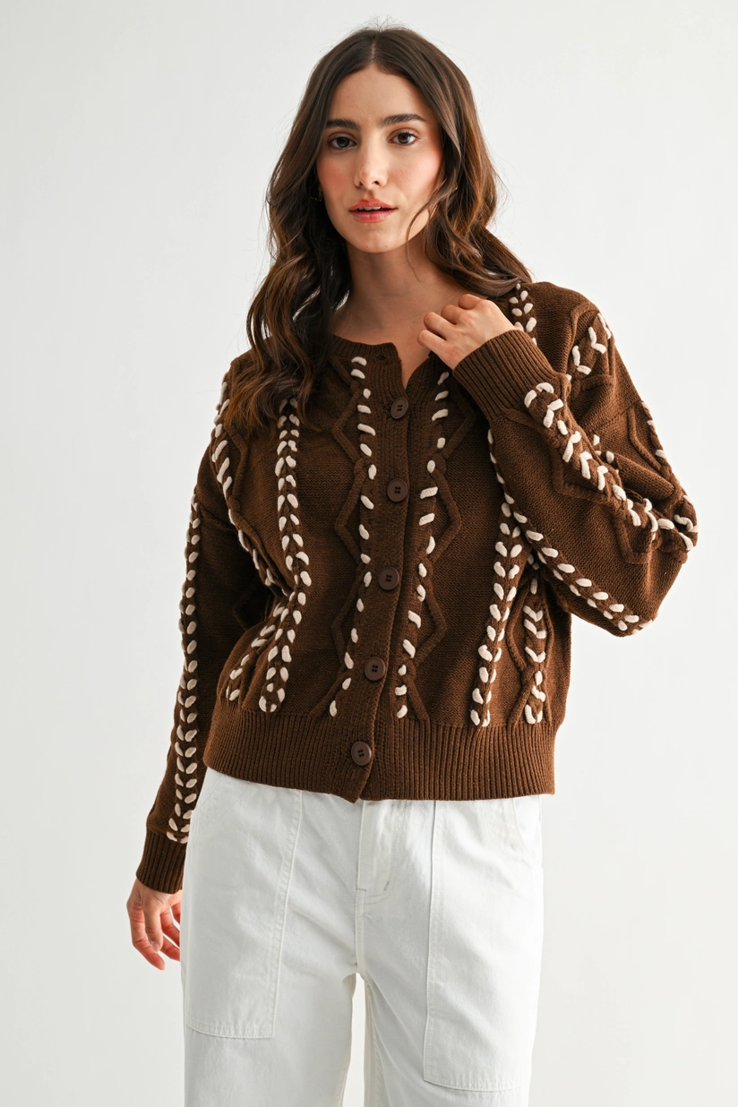 Tori Ribbon Stitch Cable Knit Cardigan