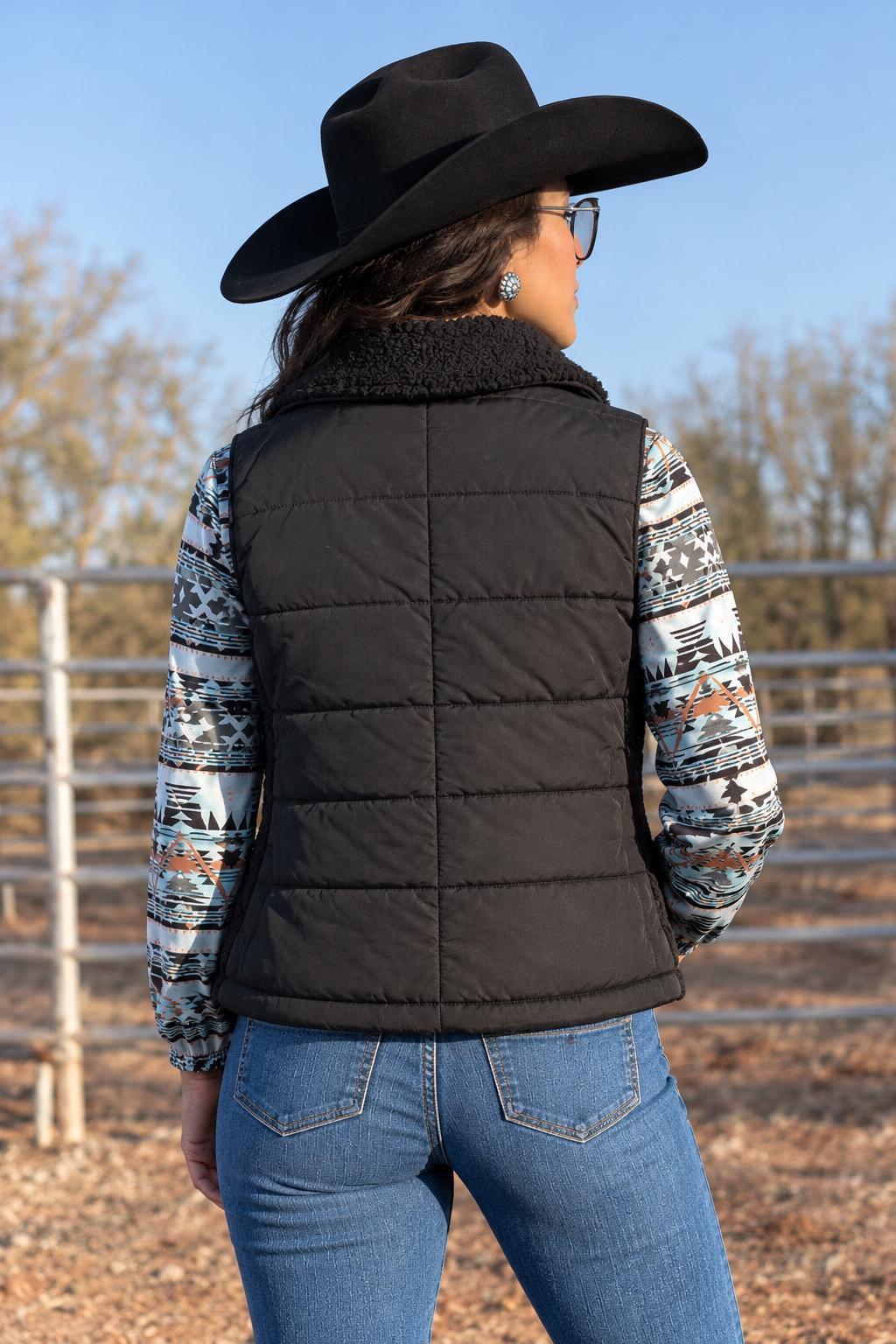 Women’s Reversible Polyfill Sherpa Crop Vest – Black