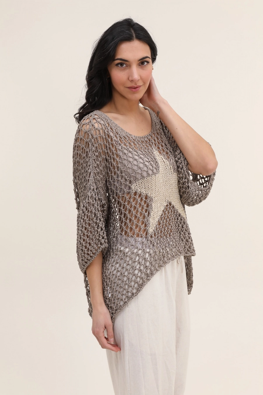 Cotton Knit Sweater with Star Pattern