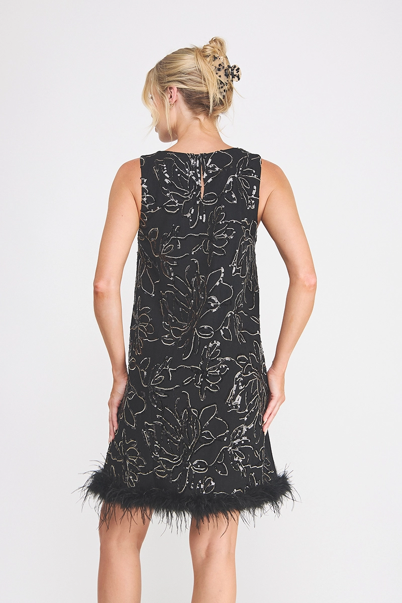 Embroidered Sequin Dress - Black/Gold