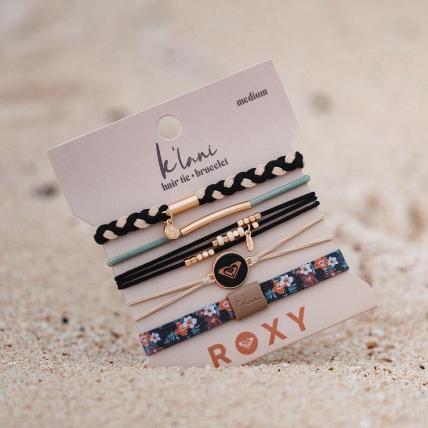 "Roxy Coastal Drift" Black & Neutral Beachy Vibe Hair Tie Bracelets