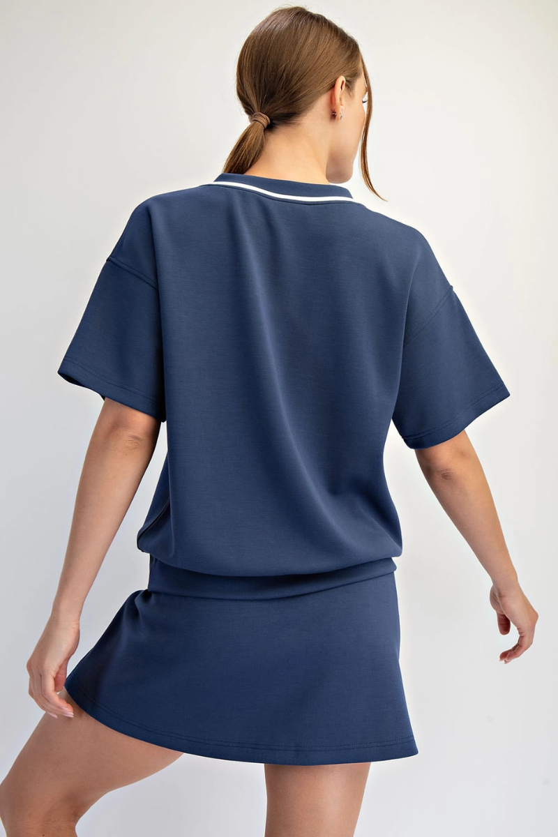 Rae Mode Modal Scuba V Neck Flat Piping Short Sleeve Top - Back View
