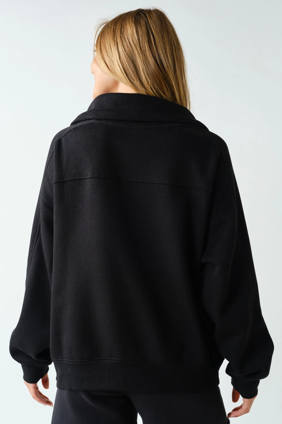 Cotton Fleece Half-Zip Pullover - Black