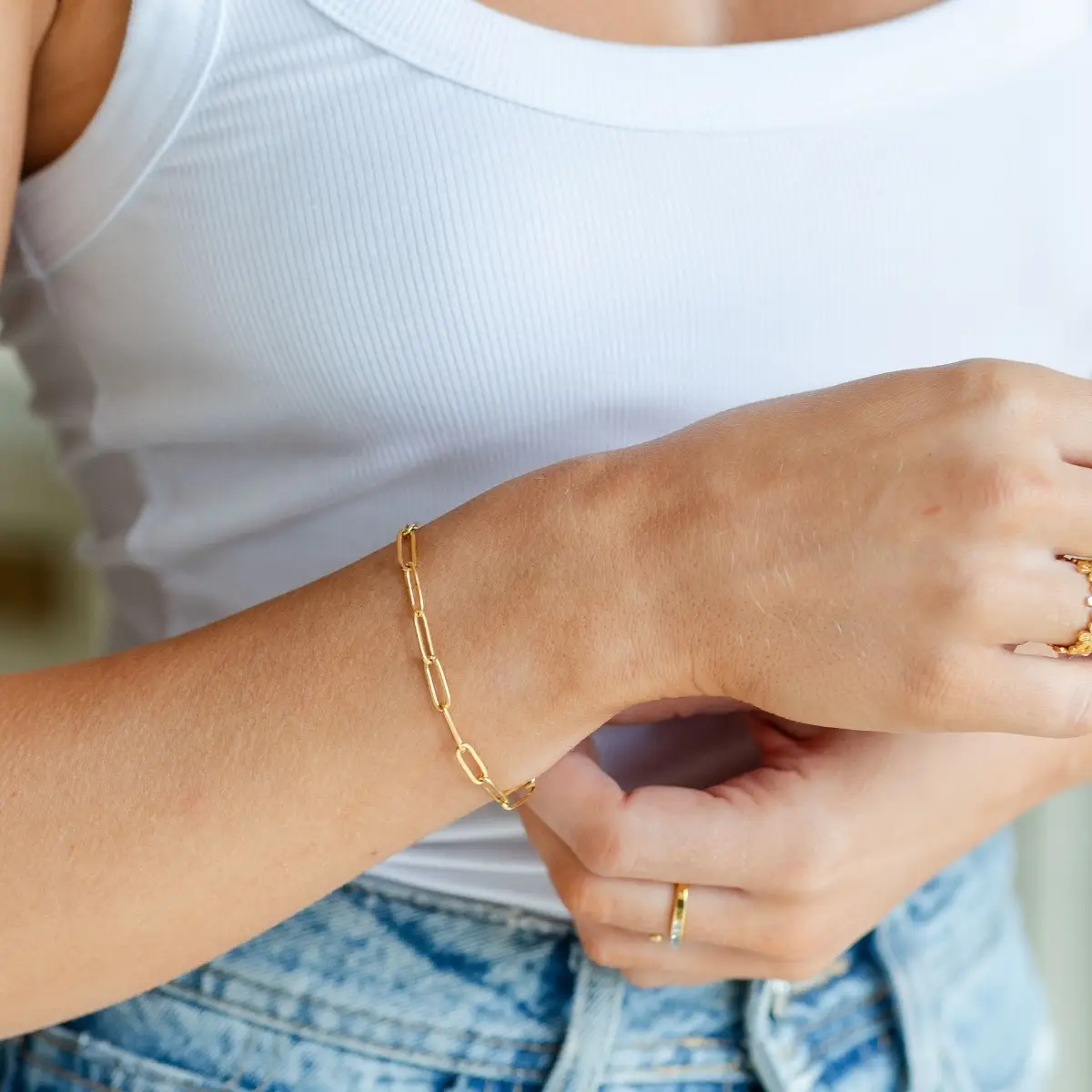 Everyday Paperclip Chain Bracelet, Water-Resistant - Gold