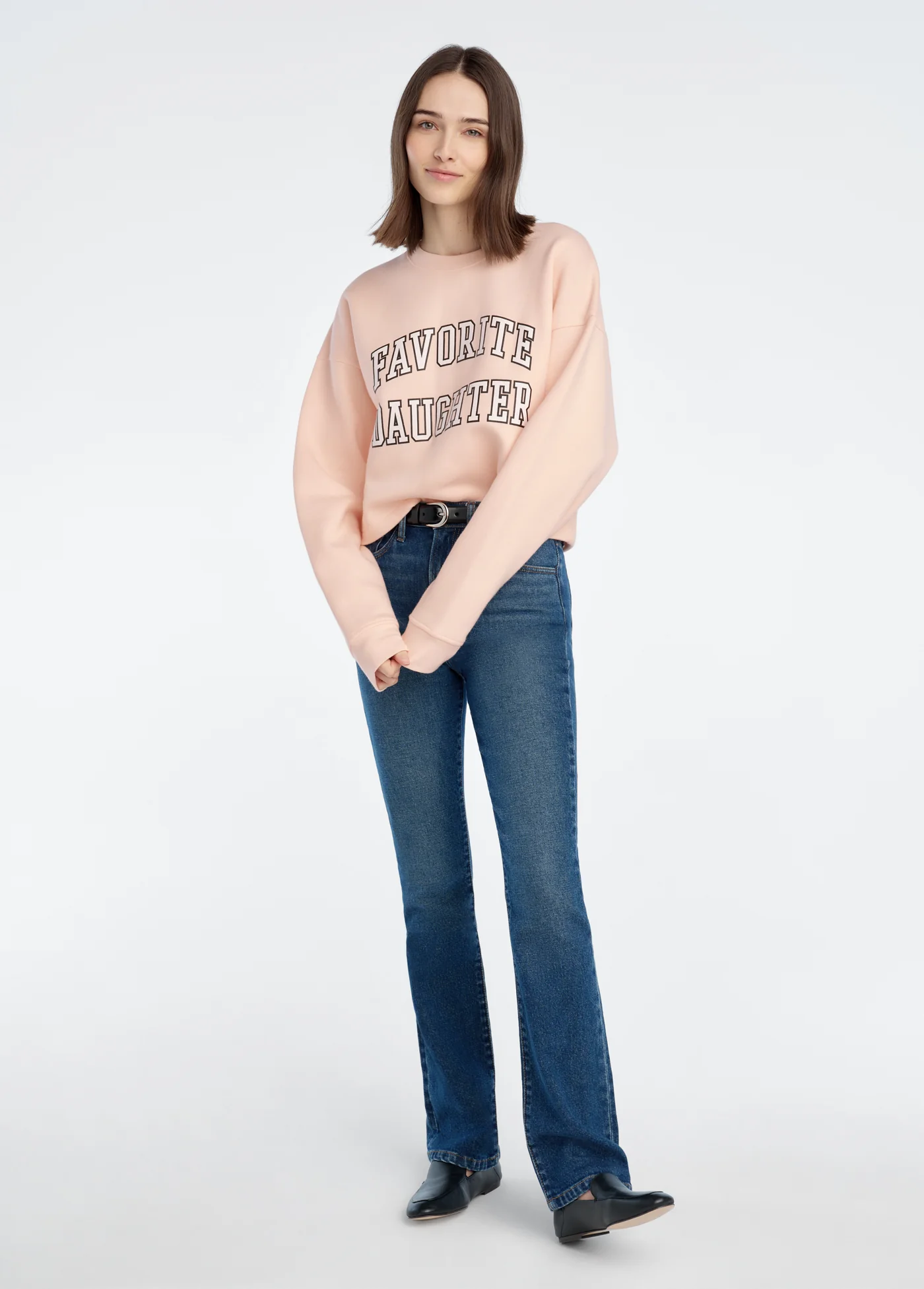 The Cropped Collegiate Sweatshirt - Pale Pink/White