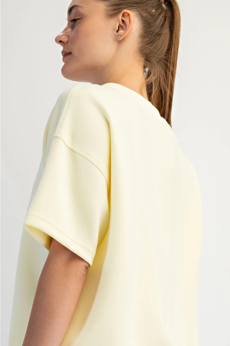 Rae Mode Modal Scuba V Neck Flat Piping Short Sleeve Top - Side View