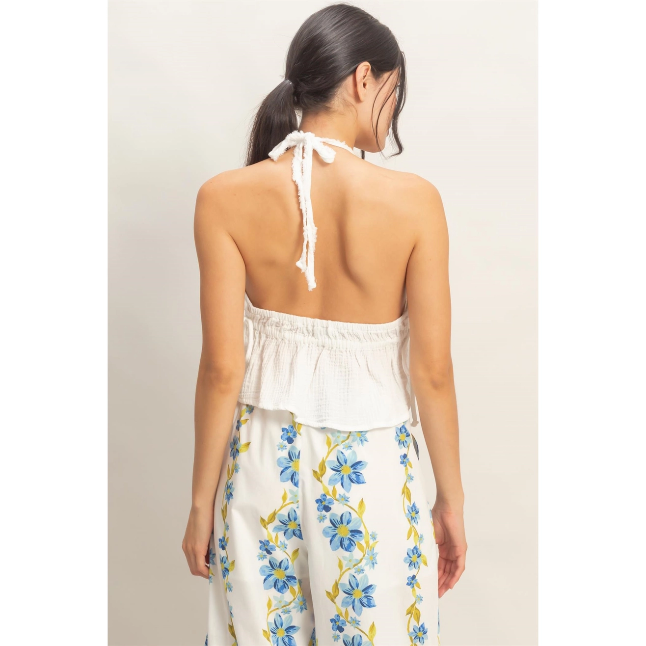 Textured Halter Tie Waist Top - Off White