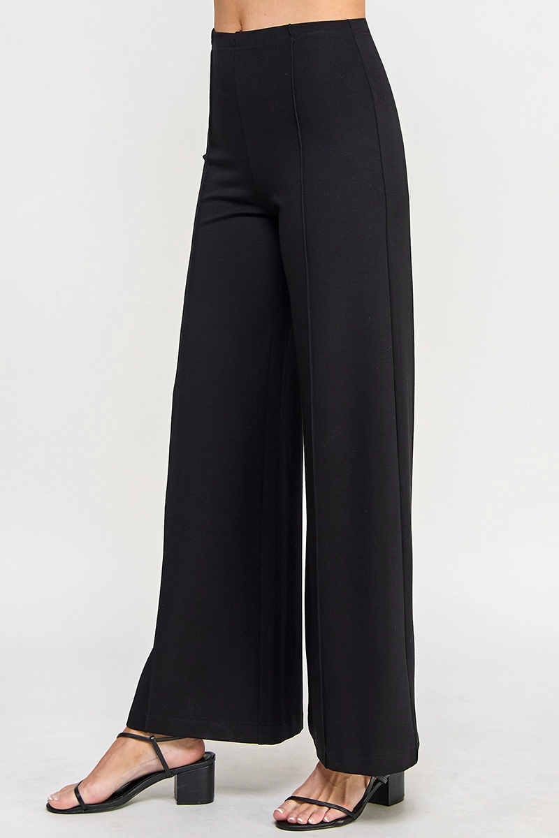 High Waist Contour Wide Leg Ponte Pant - Black