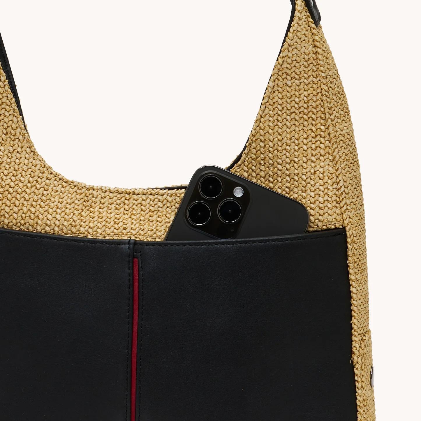 Hammitt Tom Med Noir Smooth Raffia/Gunmetal