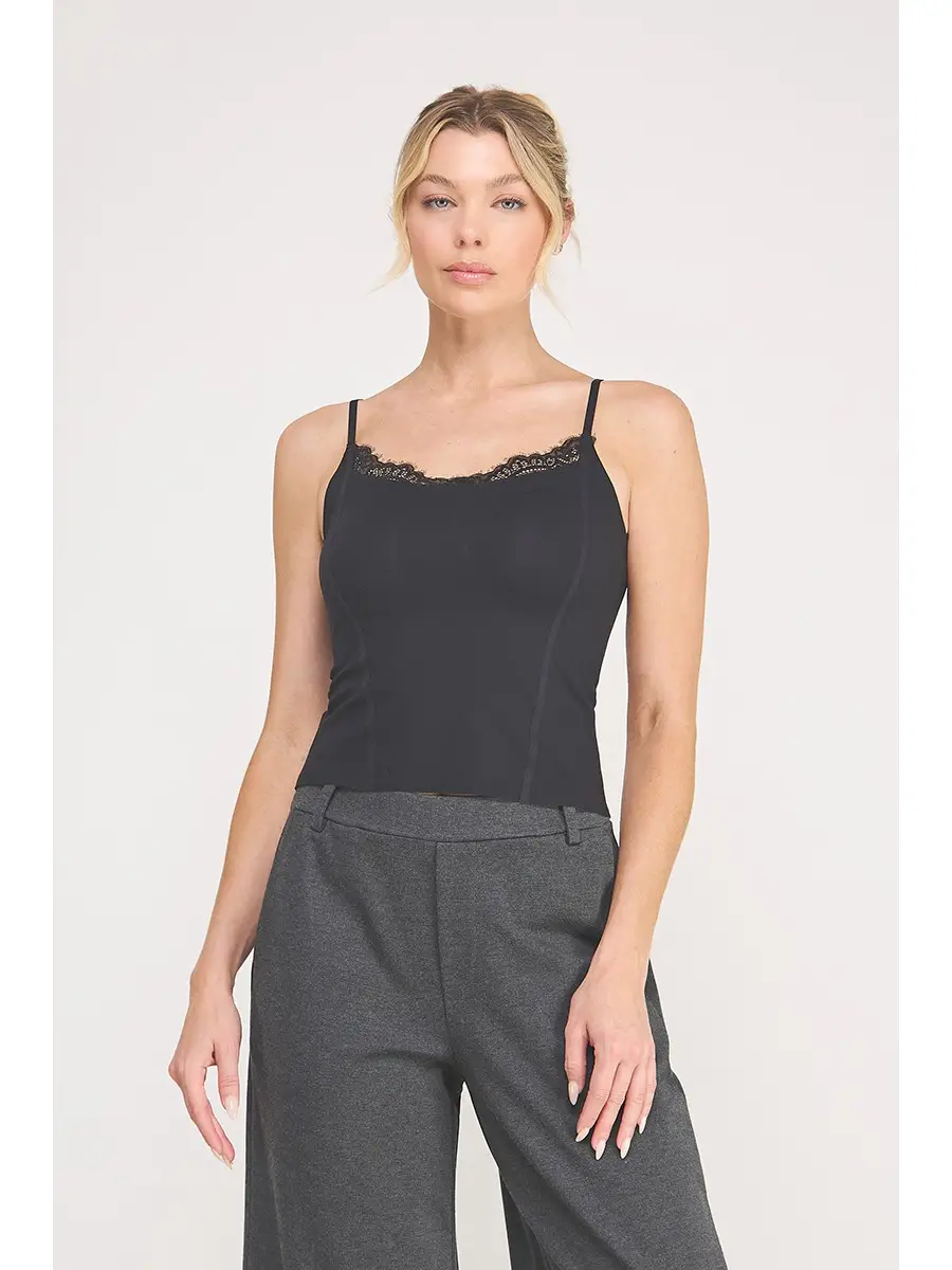 Cami Bralette w/Eyelash Lace Trim - O/S