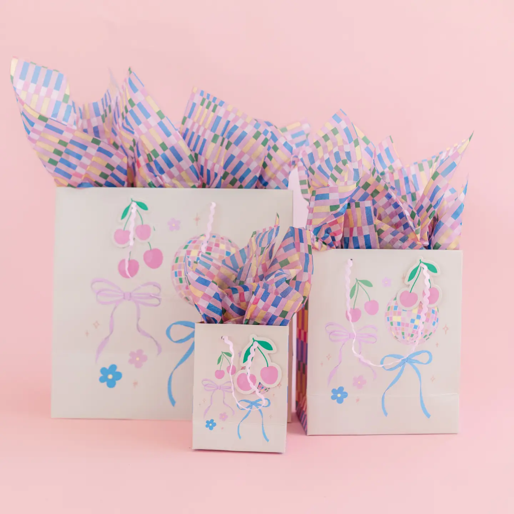 Disco Ball + Cherry Bows Gift Bag with Tag