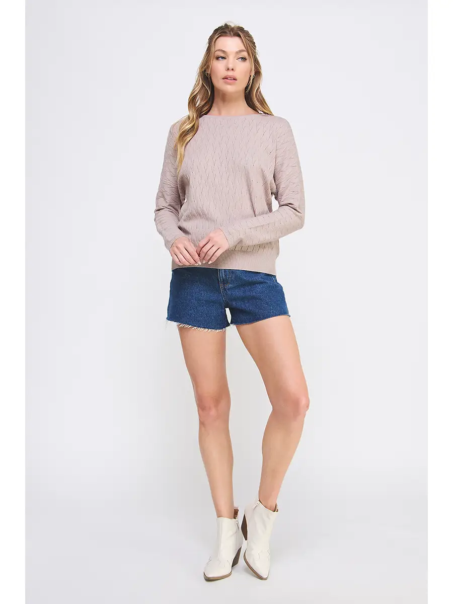 Long Sleeve Fine Gauge Dolman - Warm Stone