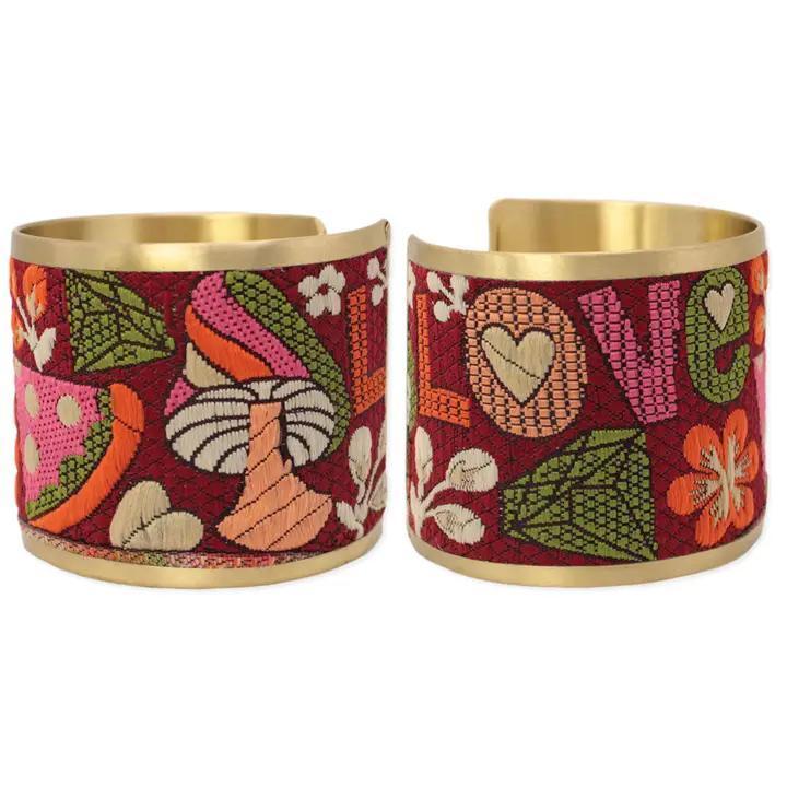 Retro Vibes Embroidered Icons Gold Cuff Bracele